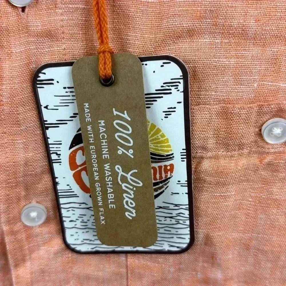 C And C California Shirt Adult Large CORAL  100% Linen Button Up Pocket Mens NEW - Picture 3 of 4